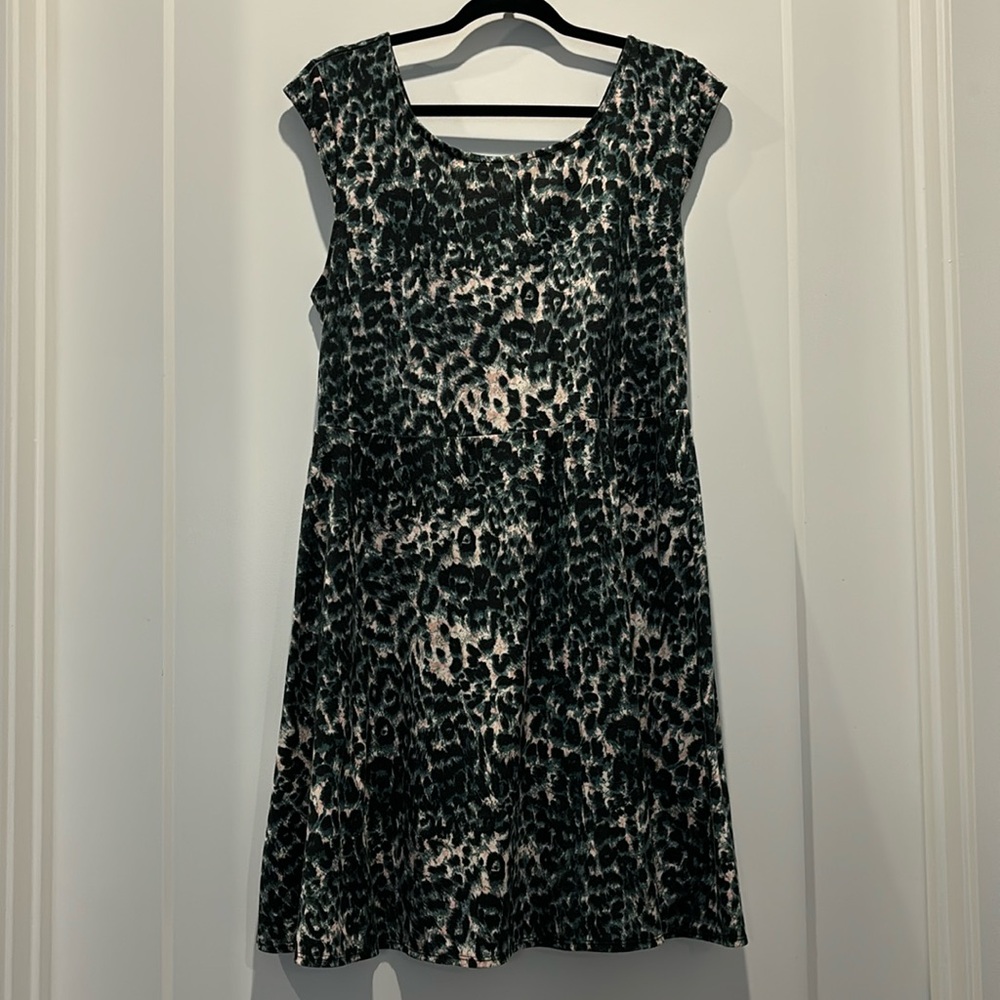 Forever 21+ Green & Black Leopard Dress with Back Cut Out
